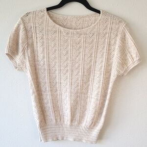 Vintage Beige Knit Scoop Neck Sweater